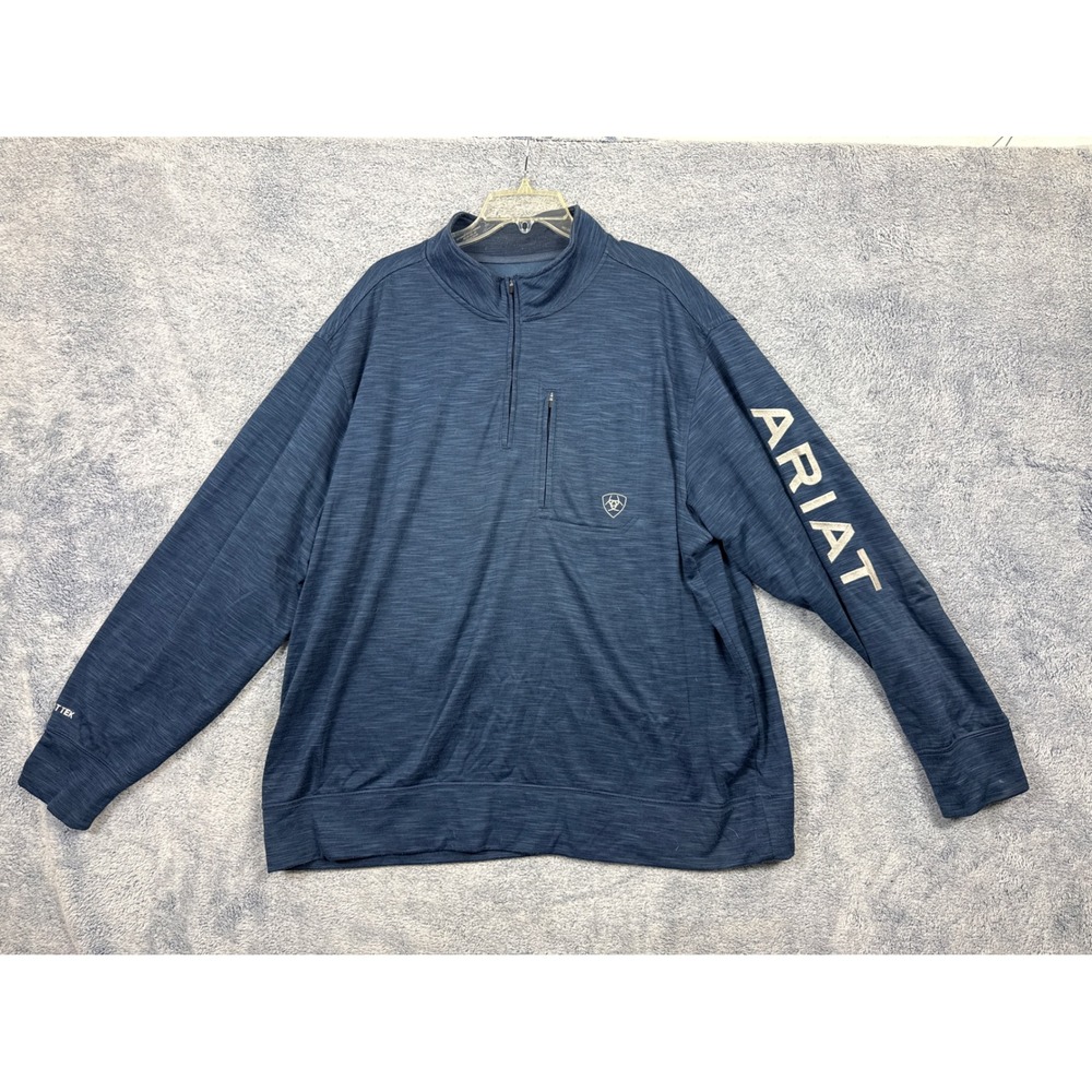 Ariat Mens XL Blue 1/4 Zip Pullover AriatTEK Cold Series Fleece Logo Sweatshirt